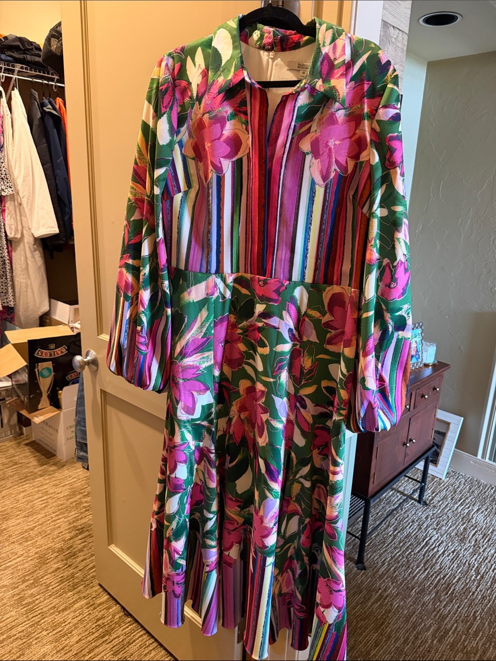 Badgley Mischka Green Floral & Multistripe Button-Front Shirt